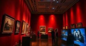 An image emphasizing creative lighting—such as dynamic lighting used in art or history exhibitions—to demonstrate how it enhances storytelling.